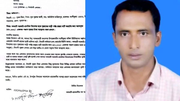 ধ্যনগরে স্কুলের রাস্তার বরাদ্দের টাকা আত্মসাতে এমপি বরাবর এলাকা বাসীর লিখিত অভিযোগ